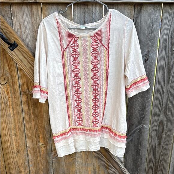 Sundance Montera Embroidered White and Pink Women's Top Large - Picture 2 of 6